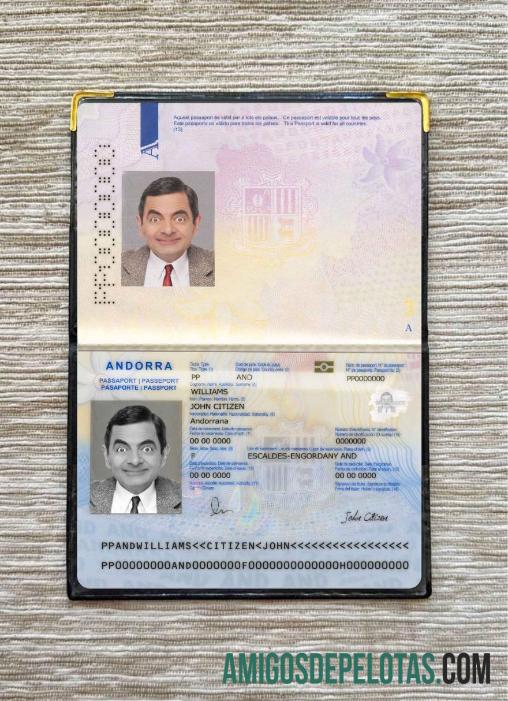 Foto do passaporte de Andorra modelo